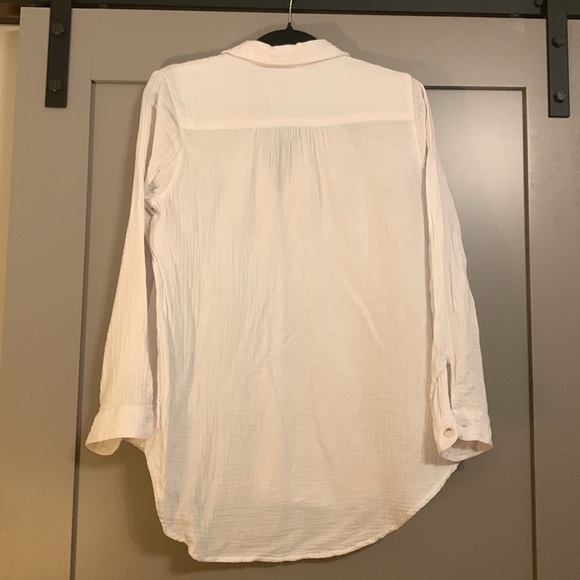 J. Jill 100% Cotton White Button Down Collar Tunic Size Small Petite - Picture 4 of 4